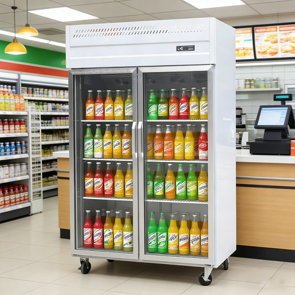 Glass door refrigerator for convenience stores
