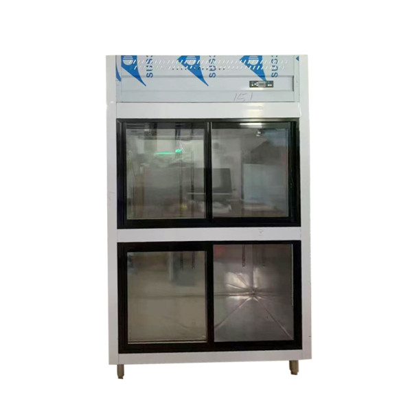 Upright commercial display refrigerator two-layer
