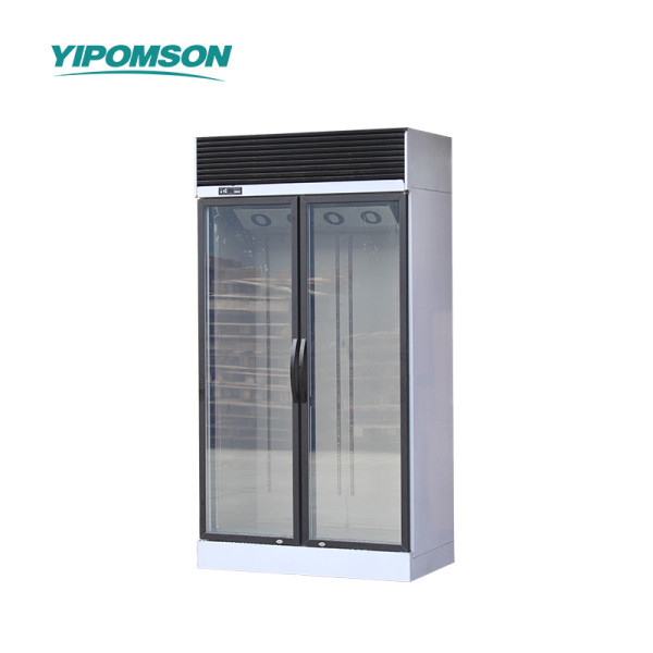 Upright beverage cooler with double glass doors