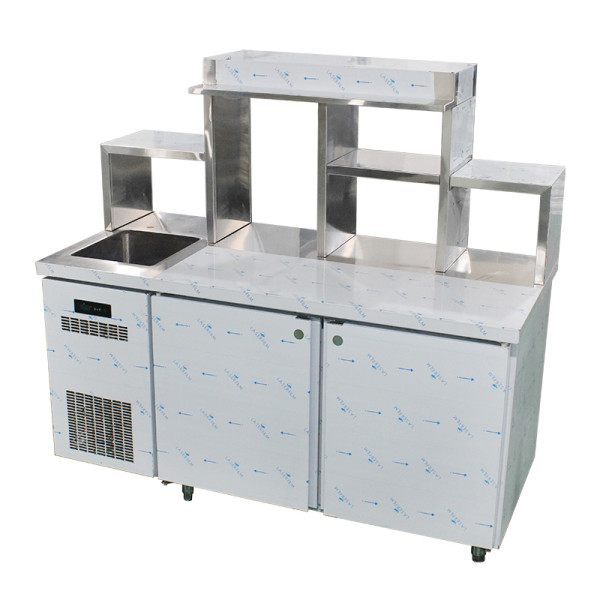 Milk tea shop worktable fridge with freezer