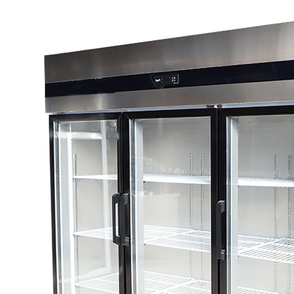 Triple door glass commercial beverage fridge for store