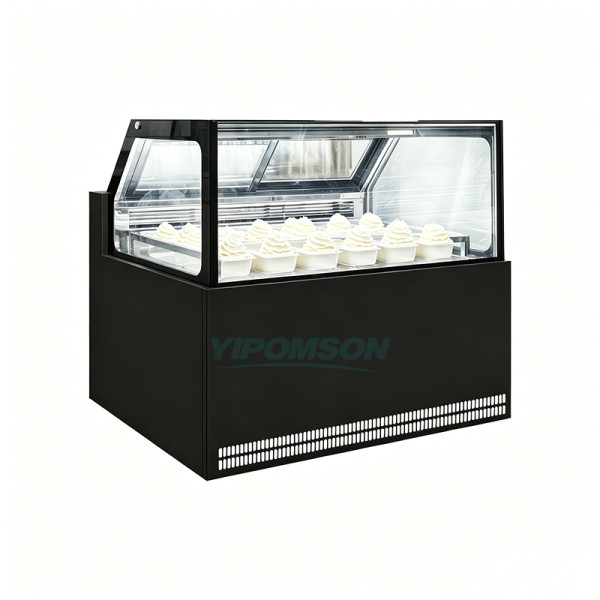 Black Curved Glass Ice Cream Display Freezer