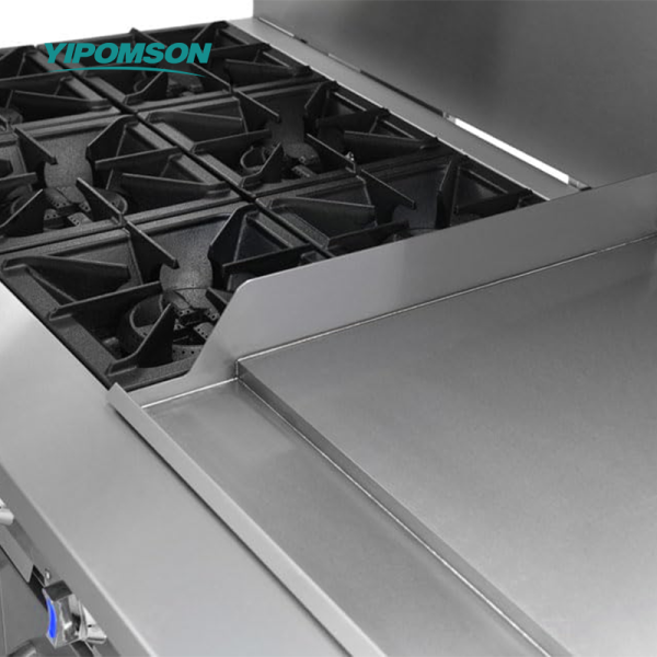 Commercial Kitchen Gas Range Featuring Griddle & Ovens