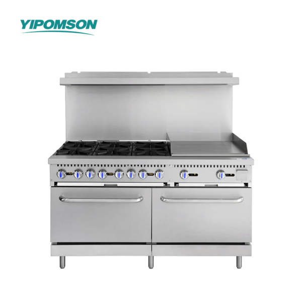 Commercial Kitchen Gas Range Featuring Griddle & Ovens