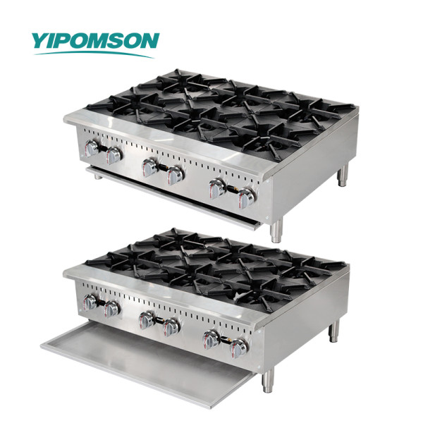Custom 6-burner range for soup pasta frying