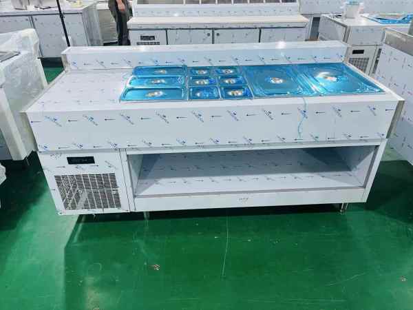 Refrigerated prep table with open shelf,