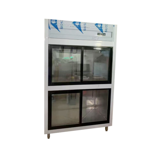 Upright commercial display refrigerator two-layer