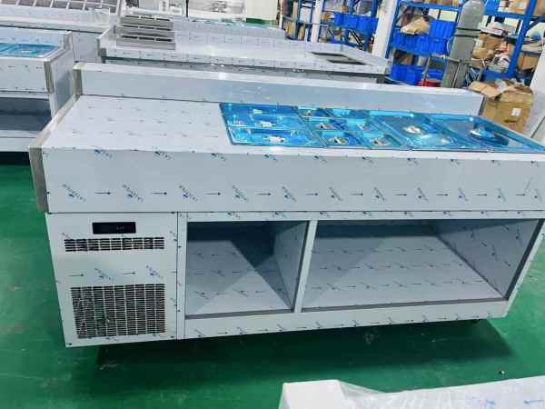 Refrigerated prep table with open shelf,