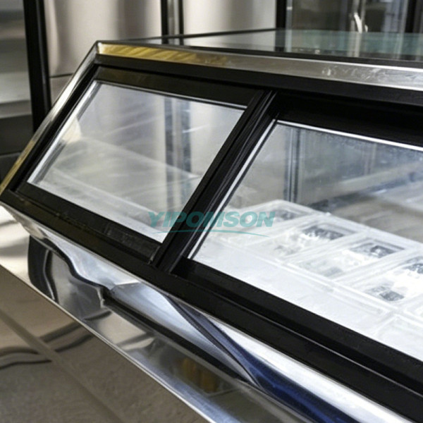 Black Curved Glass Ice Cream Display Freezer