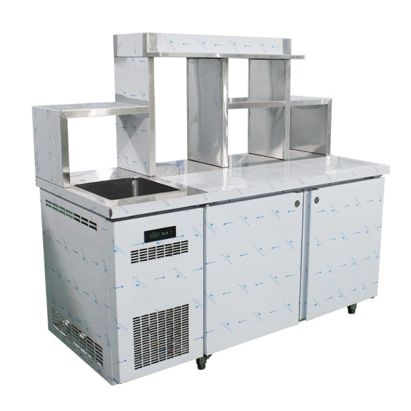 Milk tea shop worktable fridge with freezer