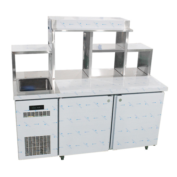 Milk tea shop worktable fridge with freezer