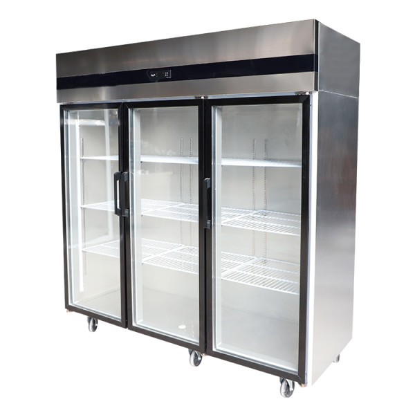 Triple door glass commercial beverage fridge for store