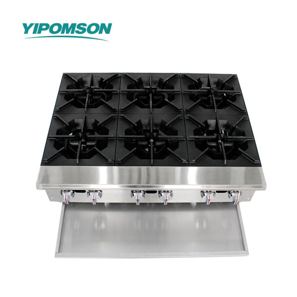 Custom 6-burner range for soup pasta frying