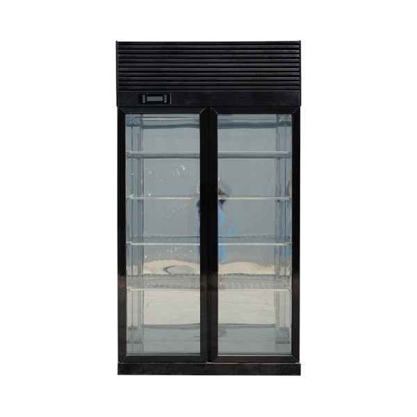 Double-Door Display Cabinet Refrigerator with Black Frame