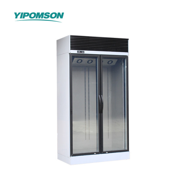 Upright beverage cooler with double glass doors