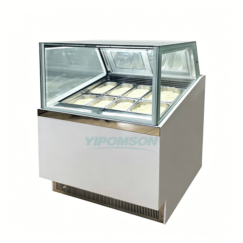 curved glass ice cream showcase
