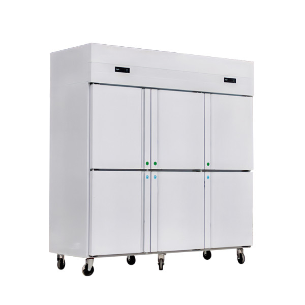 Six door dual temperature upright refrigerator