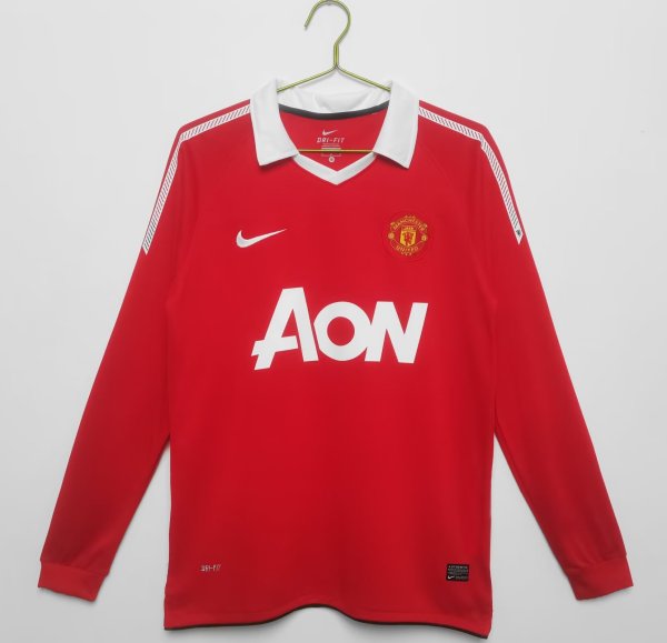 2010-2011 Man Utd Home Long Sleeve Retro Soccer Jersey