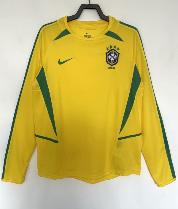 2002 Brazil Home Long sleeves Retro Soccer Jersey 