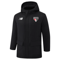 24-25 Sao Paulo Black Hooded Windbreaker Fabric Cotton Coat