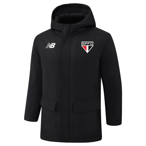 24-25 Sao Paulo Black Hooded Windbreaker Fabric Cotton Coat