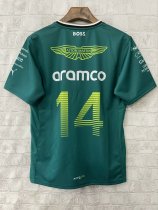 2025 F1 Aston New Pattern Short Sleeve Racing Suit（圆领，背后14号）