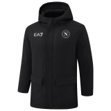 24-25 Napoli Black Hooded Windbreaker Fabric Cotton Coat