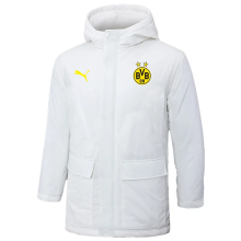 24-25 Dortmund White Hooded Windbreaker Fabric Cotton Coat