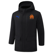 24-25 Marseille Black Hooded Windbreaker Fabric Cotton Coat (橙标)