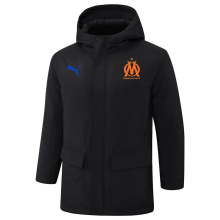 24-25 Marseille Black Hooded Windbreaker Fabric Cotton Coat (橙标)