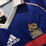 1998 France Home Long Sleeve Retro Soccer Jersey(带决赛字)