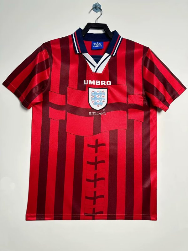 1998 England Away Red Retro Soccer Jersey