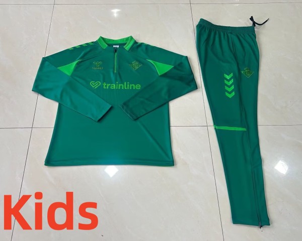 26-27 Real Betis High Quality Kids Half Pull Tracksuit
