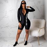 Letter Printed Zipper Long Sleeve Short Jumpsuits CHY-1085