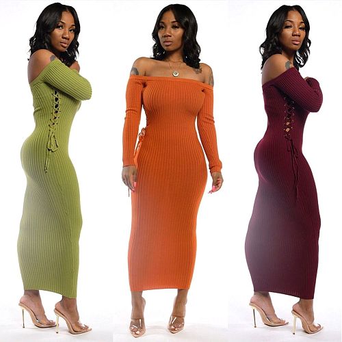 Sexy Off Shoulder Full Sleeve Ankle-length Maxi Dress MDF-5109