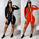 Letter Printed Zipper Long Sleeve Short Jumpsuits CHY-1085