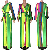 Fashion Gradient Color Deep V Wide Legs Jumpsuit MDF-5104