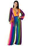 Fashion Gradient Color Deep V Wide Legs Jumpsuit MDF-5104