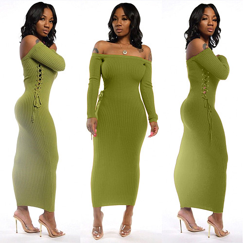 Sexy Off Shoulder Full Sleeve Ankle-length Maxi Dress MDF-5109