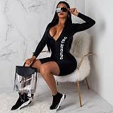 Letter Printed Zipper Long Sleeve Short Jumpsuits CHY-1085