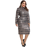 Fashion Women Long Sleeve Round Neck Skinny Plus Size Midi Sequin Dress OSS-19523