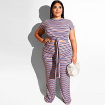 Casual Stripes Crop Top with Straight-legs Pants Plus Size 2 Pieces Set OSS-19345 Casual Stripes Crop Top with Straight-legs Pants Plus Size 2 Pieces Set OSS-19345