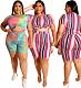 Plus Size Women Printed Round Neck Tight Shorts Suits 2 Pcs OSS-19328