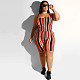 Plus Size Stripes Printed Vest and Skinny Shorts 2 Pieces Set OSS-19347