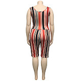 Plus Size Stripes Printed Vest and Skinny Shorts 2 Pieces Set OSS-19347