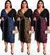 Sexy Deep V Leopard Print Patchwork Plus Size Maxi Dress OSS-19452