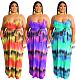 Plus Size Women Tie-dye Straps Maxi Dress with Belt OSS-19389