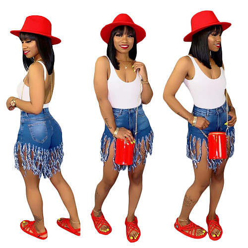 Fashion Tassels Denim Women Straight Shorts SH-3553