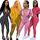 Striped Deep V Sexy Long Sleeve Jumpsuits LUO-3051
