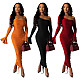 Sexy Oblique Shoulder Flared Sleeves Folds Ankle-length Maxi Dress SHD-9207